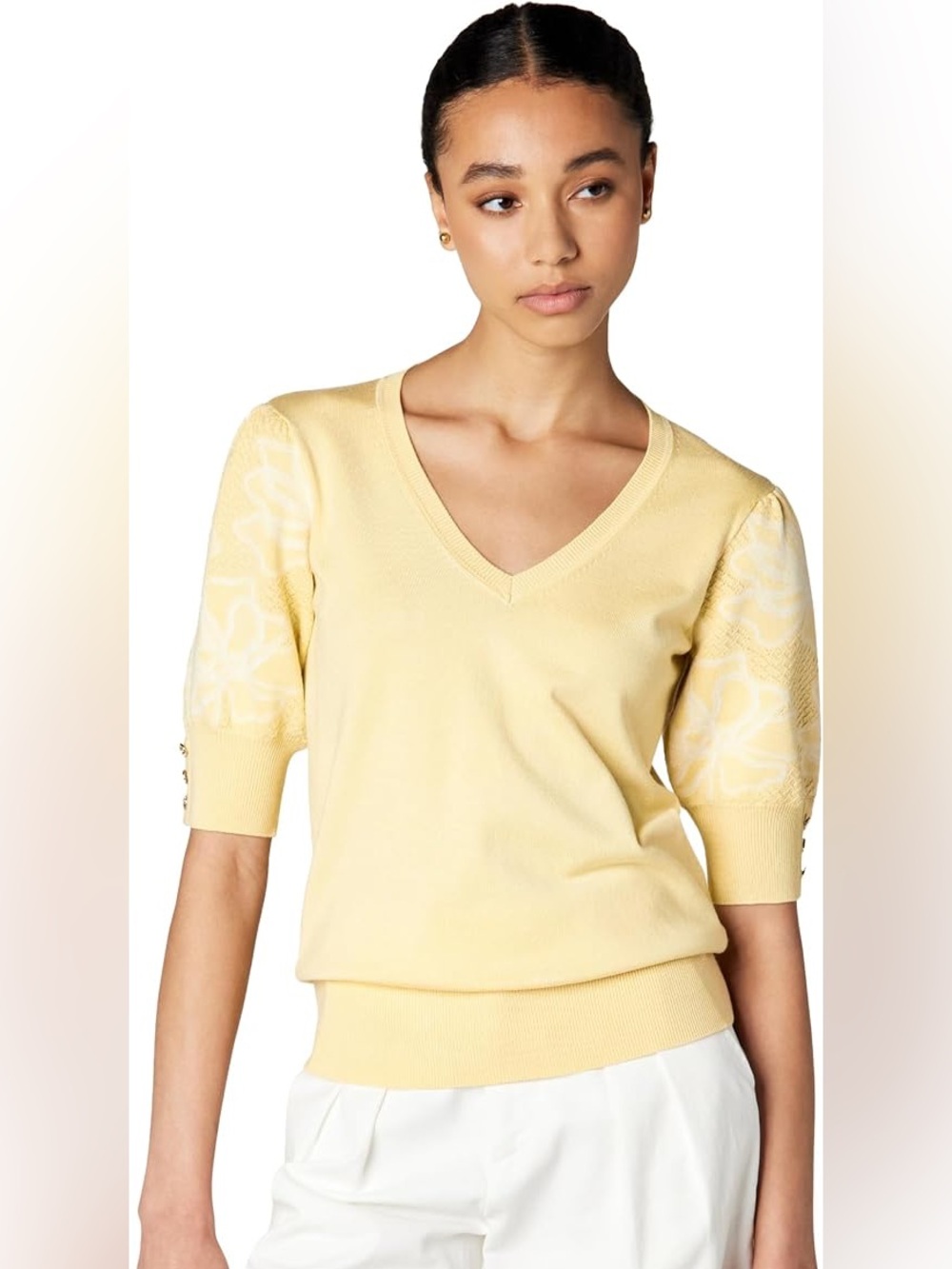 Karl Lagerfeld Floral Sleeve Sweater - Panna Cotta